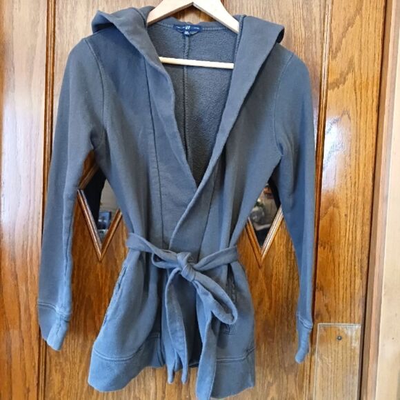 GAP Tops - Gap Hoodie Sweatshirt with Belt Cotton Grey
